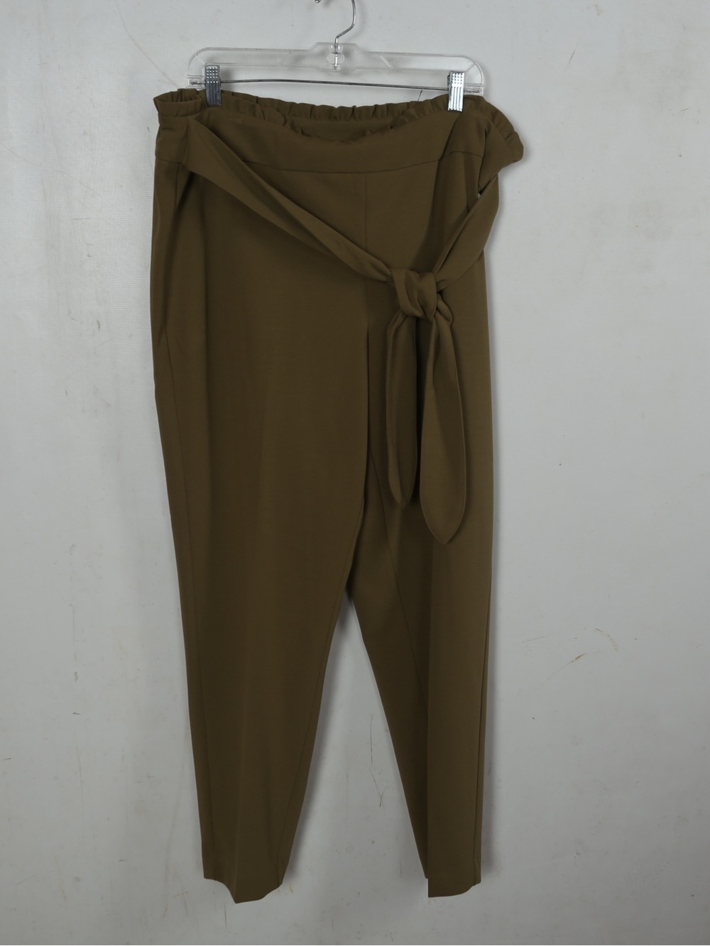 High-Waist Tie Belt Trousers in Olive